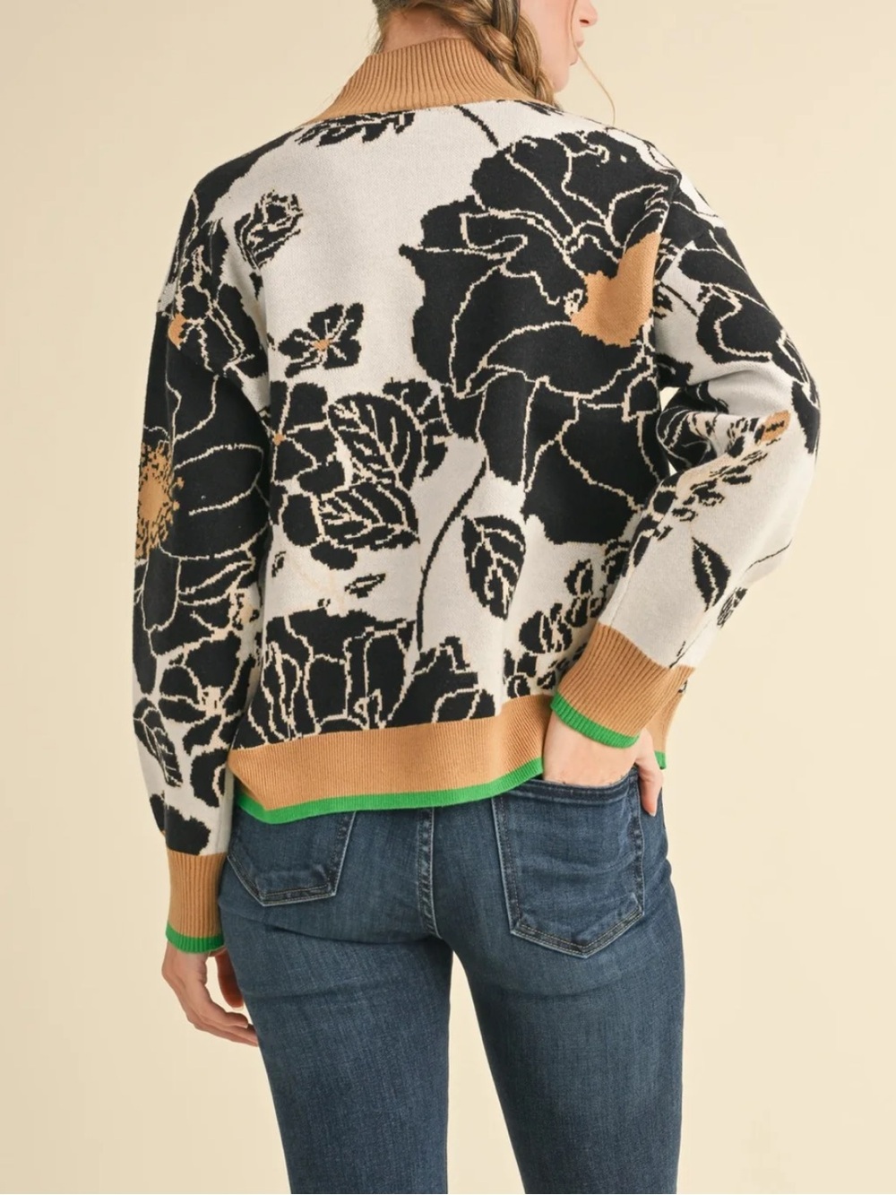 Anthropologie Maeve Montana Mock Neck Half Zip Sweater Medium Floral Cozy Office - Picture 10 of 16